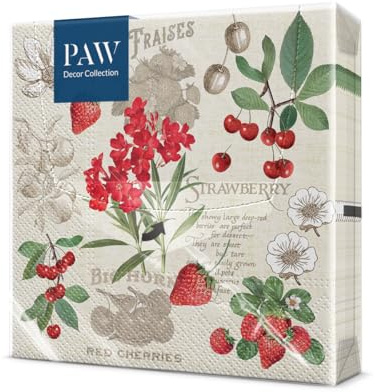 PAW - Servilletas Papel 3 Capas (33 x 33 cm) I 20 Unidades I Perfecto para Cumpleaños, Fiestas, Bodas, Comuniones y Celebraciones I Servilletas de Papel de Colores I Frutas de Verano