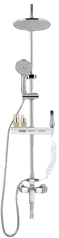 BiaoTeng Colonne de Douche et Bain avec Robinetterie, Colonne de Douche Fixation Murale Réglable, Kit Douche Salle de Bain Set de Douche avec Mitigeur Chrome