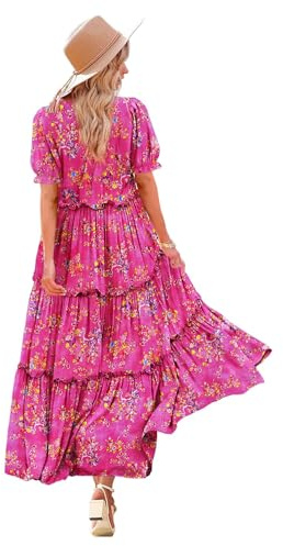 YESNO Women Summer Dress Causal Short Sleeve Floral Maxi Dress with Pockets L ETXUK CR26