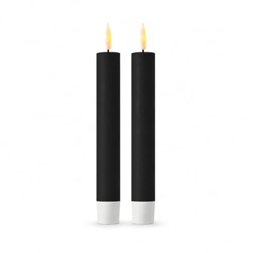 ReWu LED Kerze Deluxe Homeart, Schwarz, Stabkerze, 15 cm | Indoor LED-Kerze, Realistische Flamme, Echtwachsspiegel, Warmweißes Licht, Echtwachs