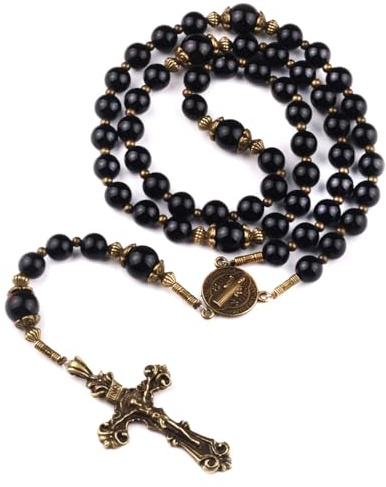 Catholic Heirlooms St. Benedict Medal Black Onyx Stone Rosary