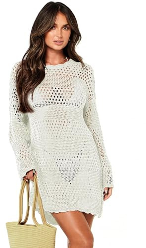 Jhsnjnr Damen Strand Strickkleid Durchsichtig Sommer Poncho Badeanzug Bikini Cover Up Langarm Häkeln Sommerkleider