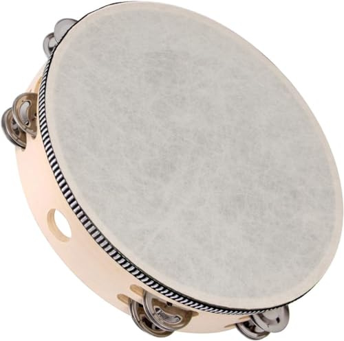 ROCKSTAR - Pandereta de Mano en Madera TH1016C de 10 (25cm) con 16 Pares Sonajas de Metal en Doble Fila. Instrumento Musical de Percusión Pandereta para Juegos, Escuelas Fiestas
