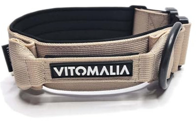 VITOMALIA® Taktisches Hundehalsband, 4 cm Breit: Stabiles Nylon, Magnet Handgriff, Sicherheitsschnalle, hundehalsband mittelgroße Hunde (Beige, 4cm/M = 40cm-50cm)