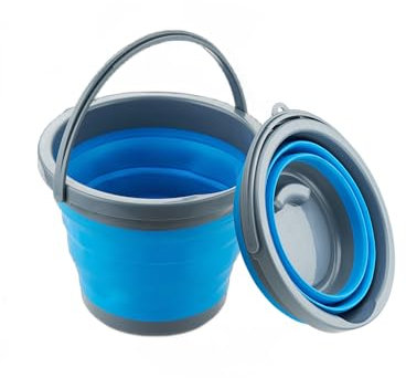 heekin 5L Collapsible Bucket for Car Wash, Outdoor Camping, Water Collection, Children's Play, Pet Feeding, Home Cleaning, Space Saving （blue）