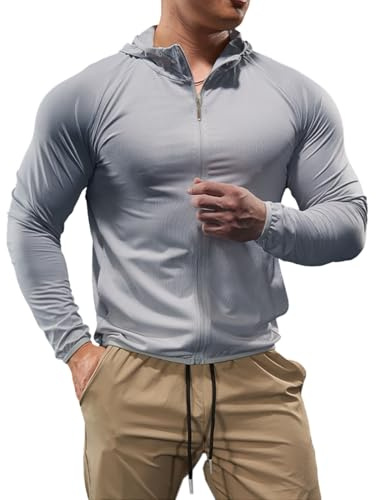 palglg Uomo Sport Felpa con Cappuccio Zip Completa Giacca Leggero Fitness Manica Lunga Asciugatura Rapida Maglie per Corsa Top