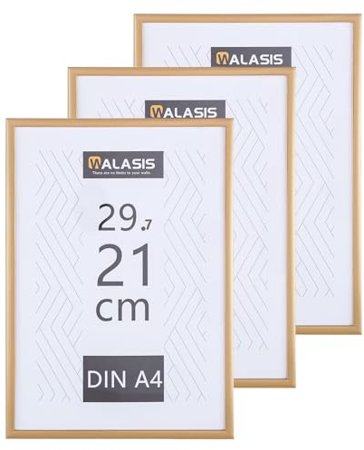 Walasis Bilderrahmen A4 Gold Rahmen 3er Set Dokumentrahmen (21x29,7cm) | für Fotos, Bilder, Urkunden und Collagen