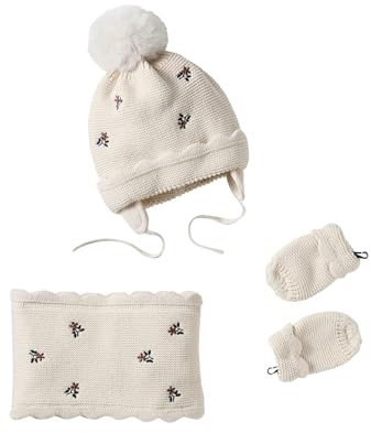 Vertbaudet Mädchen Baby-Set: Mütze, Rundschal & Fäustlinge mit Blumen Puder 74/80