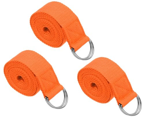 PATIKIL Yoga Strap for Stretching 8 Feet, 3Pcs Cotton Yoga Belt with Adjustable Metal D-Ring Buckle Stretch Bands for Fitness Pilates, Orange