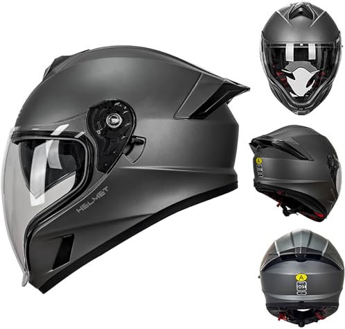 Integralhelm Motorrad Helm Vollvisierhelm Mopedhelm DOT/ECE-Zulassung Mopedhelm Rollerhelm Full-Face Helme für Damen & Herren Sport-Motorrad-Helm F,L=57-58CM