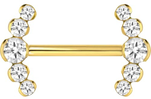 PIERCINGLINE Titan Barbell mit Push Fit 5 KRISTALLE Brustwarzenpiercing Nippelpiercing Farb & Größenauswahl