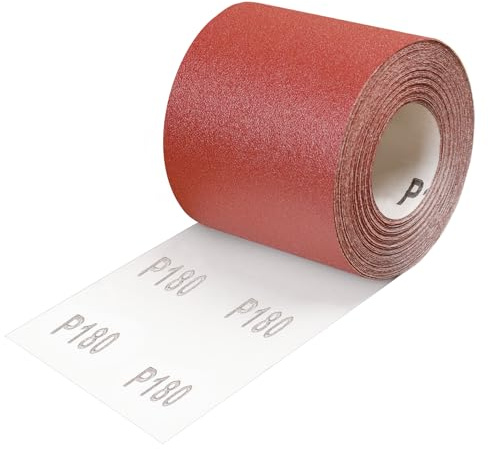 Shineboc Grano 180 Rollos de Lija, 93mmx10m Rollo Papel Lija para Lijadora | Óxido Aluminio, Seco y Húmedo, Fácil de Cortar, Pulido Multi-Superficie, Eliminación de Óxido, Acabado Fino