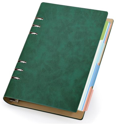 Yarotm Notizbuch A5 Liniert - 1 Pack Ringbuch A5 Nachfüllbar - Ringblock Leder PU - 100g/m² Notizblock Liniert - 14x21cm Spiralbuch Notebook Refill - 150 Blatt/300 Seiten Tagebuch Grün