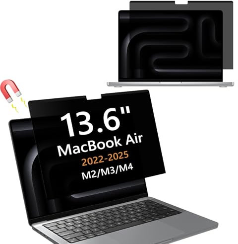 Hinnwer Magnétique Filtre de Confidentialité pour MacBook Air 13,6 Pouces 2022-2025 (M4/M3/M2), Filtres d'écran pour Ordinateur Portable, Amovible, Anti-Espion, Anti-éblouissement, Anti-Rayures