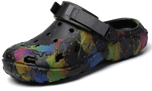 ELIOGN Zuecos de goma EVA para hombre con diseño de salpicaduras de color, ligeros, antideslizantes, con correa ajustable, zapatos de agua transpirables para jardín, playa, piscina y ocio en verano