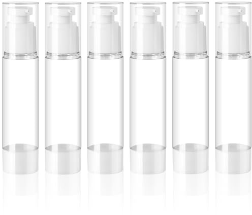 ZDNT 6 st 50 ml luftlös pumpflaska, påfyllningsbar tom klar reselotion pumpbehållare, vakuumpress pumpflaskor, för foundation, essens, kräm, toalettartiklar