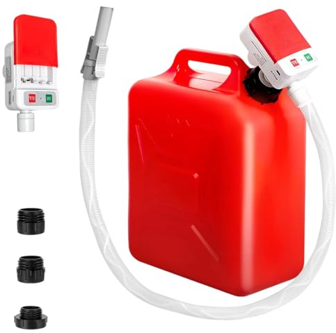 Bomba Trasvase Combustible, Bomba Eléctrica Gasolina 2,4 GPM con 3 Adaptadores Para Depósito, Bomba Combustible - Función Parada Por Autoinducción, Manguera 99 cm, Bomba Gasolina Para Bidones Aceite