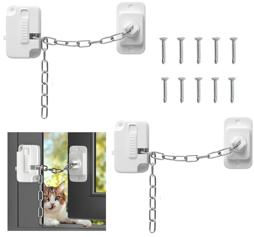 2PCS Window Locks, Window Safety Restrictors with 10 Screws,Self Adhesive, Adjustable Window Lock No Drilling for Door, Sliding Window, Fridge, Cabinets, Drawers