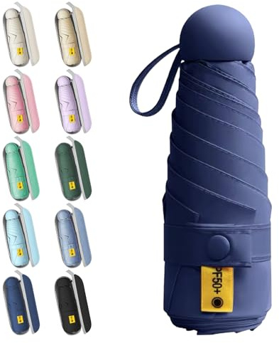 WoRuyKot Mini Reise Regenschirm, Kleiner Uv-Regenschirm, Uv-Faltbar Mit Kapselbox, Reisewasser- Und Winddicht Für Männer Und Frauen