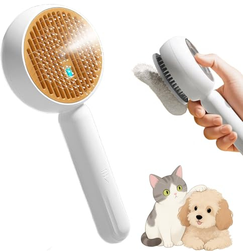 Youery Kattborste med ånga, tyst ångutsläpp med ett klick, kattkam med handtag för långt hår, kort hår, katt och hund, katthårborste