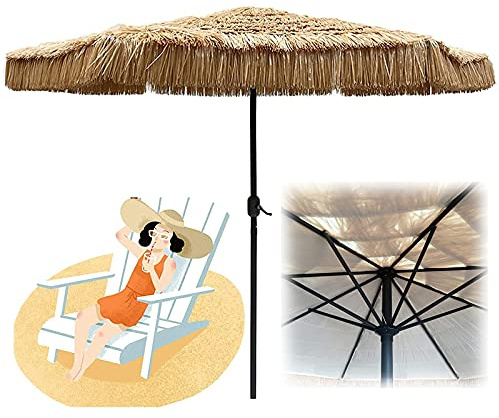 Ombrelloni da Giardino per Esterni di Grandi Dimensioni, ombrellone da Spiaggia Hawaiano in Paglia da 2,7 m x 8,8 Piedi, ombrellone Portatile in Paglia, Protezione UV ventilato, per Ristorante, Feste