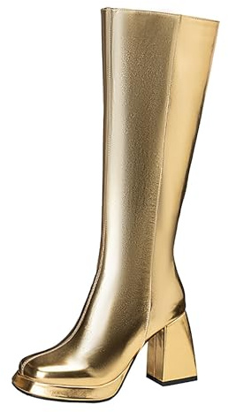 Bviennic Kniehohe Stiefel Damen Blockabsatz mit Plateau Simple Square Toe Zip Abend 2511, Gr 33-44