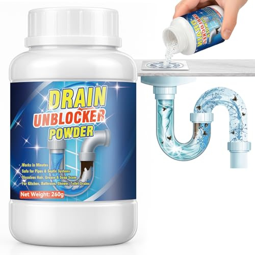 Drain Unblocker Powder, Powerful Sink Unblocker, Fast Acting Drain Cleaner, Drain Unblocker Removes Hair, Leftovers, Grease in Sink and Pipe, Deodorizing Bathroom Shower Drains, Kitchen,Toilet