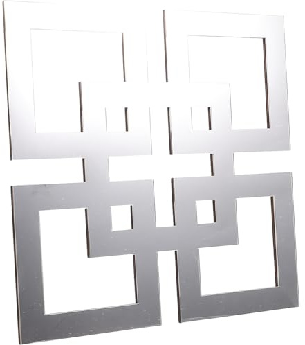 Adesivo da Parete a Specchio in Legno di Tiglio, Facile da Installare | Design Intagliato Finitura Argentata, Stile Rustico, per Hotel e Soggiorno, Decorazione Murale Domestica