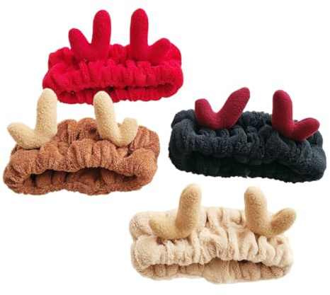 SAFIGLE Bandeaux de Maquillage Confortables et Respirants en Tissu Doux Lot de 4 Couleur Aléatoire Forme Bois de Cerf pour Noël pour Femmes et Filles et Soins Visage