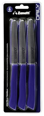 Zanetti, Set 6 Coltelli Tavola Daily, Coltelli con Lama 11 cm, Spessore 1.2 mm, Coltello Cucina Manico Ergonomico, Blu