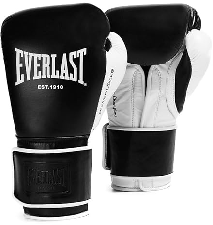 Everlast Powerlock OG Pro Fight 16oz Black/White Gloves for Bags & Competition, Advanced Foam, Ergonomic Grip, Hook & Loop - Authentic Everlast