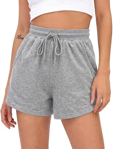 Litherday Shorts Deportivos Mujer Pantalones Cortos de Algodón Cintura Alta Elástica con Bolsillos y Cordón Verano Pantalón Corto Chándal Casual Ligero para Yoga Gimnasio y Uso Diario S-XXL