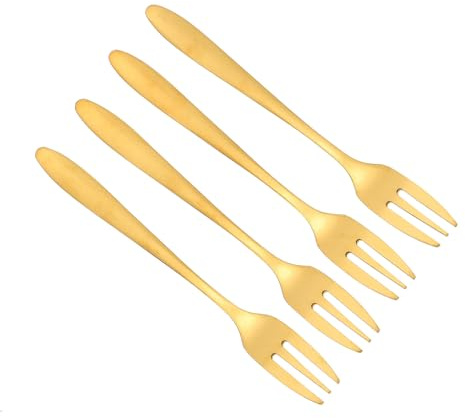 Veemoon Tenedores de Postre Dorados de Acero Inoxidable 4 Piezas, Tenedores de Fruta de 3 Puntas para Aperitivos y Pasteles, Utensilios de Cocina para Fiestas y Cenas Familiares