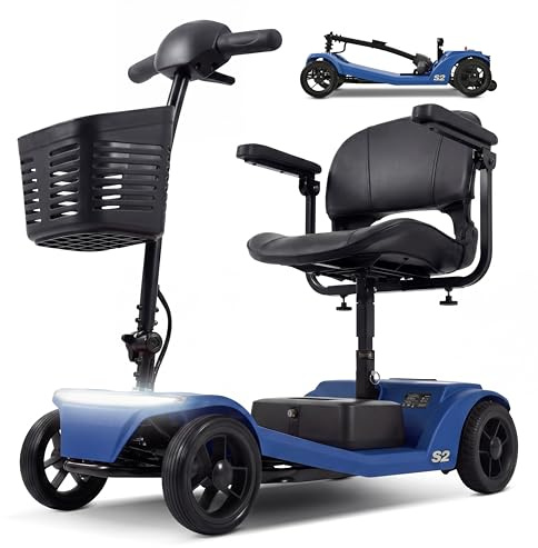 e-Mobility Device mit 4 Rädern für Senioren S2 | 250W Motor | 136 kg Tragkraft | 6 km/h | 15 km Reichweite | Herausnehmbarer Akku | USB-Ladeanschluss | Ohne Führerschein (BLUE)