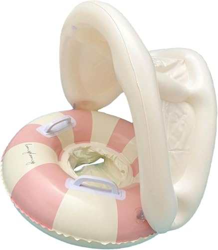 Schwimmring Baby, Aufblasbar Baby Schwimmring ab 6 Monate Kleinkind mit Sonnendach, Schwimmreifen Baby Abnehmbarer Sonnendach UPF50+ & Sicherheitsgriff ab 0-4 Jahr für Außenbereich