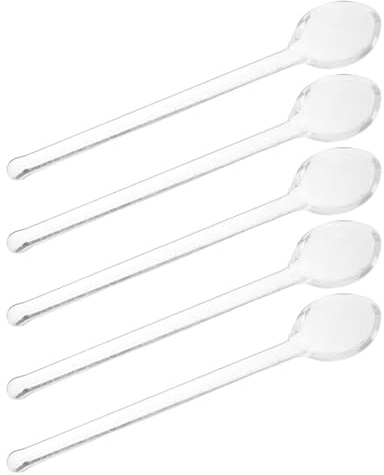 VOSAREA Cucharas para Remover Café de Vidrio Mini 13 Cm 5 Piezas, Agitador de Café Doméstico Multiusos para Postres y Bebidas, Cucharitas Pequeñas Transparentes para Fiesta y Cocina
