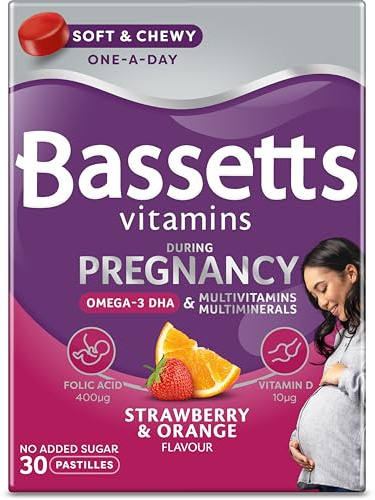 Bassetts Vitamins Pregnancy+ Omega-3 DHA Multivitamins & Multiminerals Strawberry & Orange Flavour 30 Gummy Pastilles