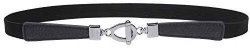 Syuer Womens 0.8 Width Skinny Elastic Waist Belt Stretch Cinch Belt Thin Belt (S-M (26-32), Black)