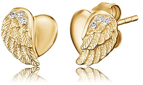 Engelsrufer Damen Ohrstecker Herzflügel Bicolor aus Sterling Silber, Zirkonia, Steckverschluss