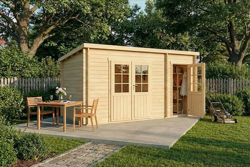 Alpholz Gartenhaus Maria 450x272cm aus Holz Naturbelassen 40mm Wandstärke | aus Holz (Nordische Fichte), Blockbohlenbauweise, Pultdach