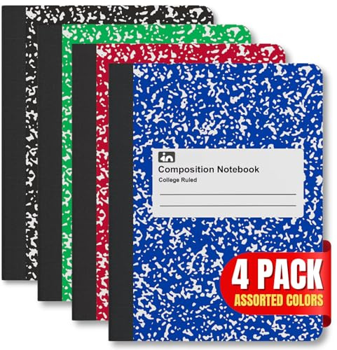 1InTheOffice Composition Notebooks College Ruled, Composition Book, College Ruled Composition Notebook, Assorted Colors 9.75 x 7.5, 4 Pack