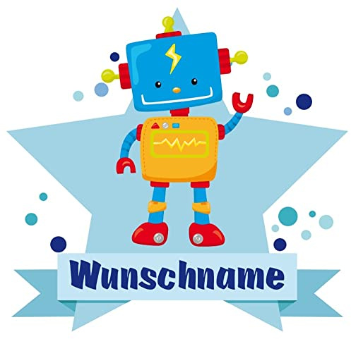 Samunshi® Cooler Roboter Aufkleber mit Namen Autoaufkleber Namensaufkleber Kinder - 10x8,8cm mehrfarbig