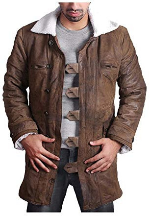 Feather Skin Bane Mantel Herren Tom Hardy Distressed Echtleder Lammfell Mantel Dark Knight Rises-XS