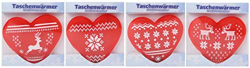 4 Stück Taschenwärmer Handwärmer in Verschiedenen Motiven im Design Pinguin, Wintermotive, Lebkuchenmännchen, Wärmflaschen, Einhörner, Schneemänner, Igel, Herzen, Weihanchtsmotive(Herzen mit X-Mas)