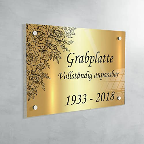 GRAVURE CONCEPT Plaque funéraire personnalisée en Troglass – Stèle Commémorative – Couleur, Motif et Dimensions Personnalisables (Fond Or - 20 x 30 cm)