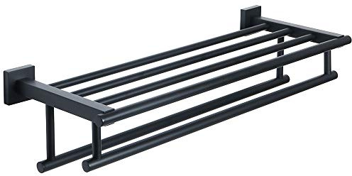 Alise 20 Inch Towel Rack for Bathroom Wall Mount,Black Double Towel Bars with Shelf,SUS 304 Stainless Steel Bathroom Towel Holder Towel Hanger for Bathroom Walls,Matte Black