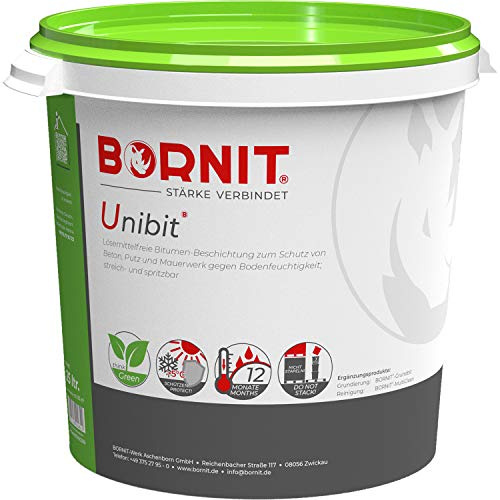 BORNIT Unibit 25L Bitumen-Beschichtung für Beton, Putz und Mauerwerk | Schutzanstrich gegen Bodenfeuchtigkeit, lösungsmittelfreie Emulsion für Sanierungsarbeiten