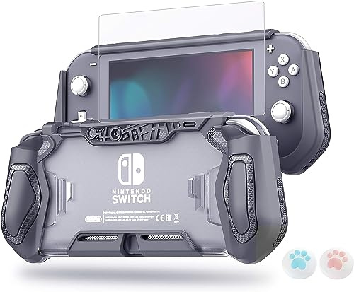 LEYUSMART Housse de Protection pour Nintendo Switch Lite, Housse de Protection avec Protecteur d'écran en Verre trempé HD et Capuchons pour Le Pouce,Gris