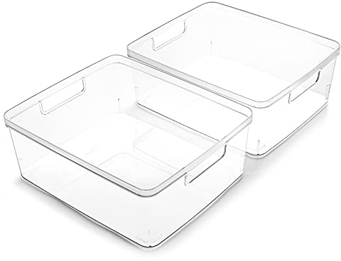 BINO | Plastic Storage Bins, Medium - 2 Pack | THE LUCID COLLECTION | Multi-Use Built-In Handles | BPA-Free | Clear Storage Containers | Fridge Organizer | Pantry & Home Organization