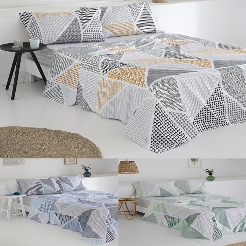 COTTON ARTean Juego de sabanas Cama de 135 Algodón poliéster GEKA Gris | Incluye 3 piezas: encimera, bajera ajustable, 1 funda de almohada. Certificado OEKO-TEX
